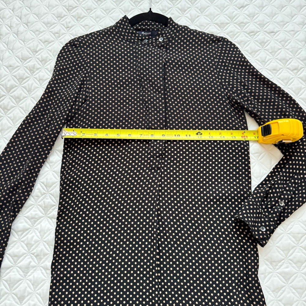Madewell Black Tan Polka Dot Long Sleeve Tunic Shirt Dress Size XXS - Picture 12 of 15